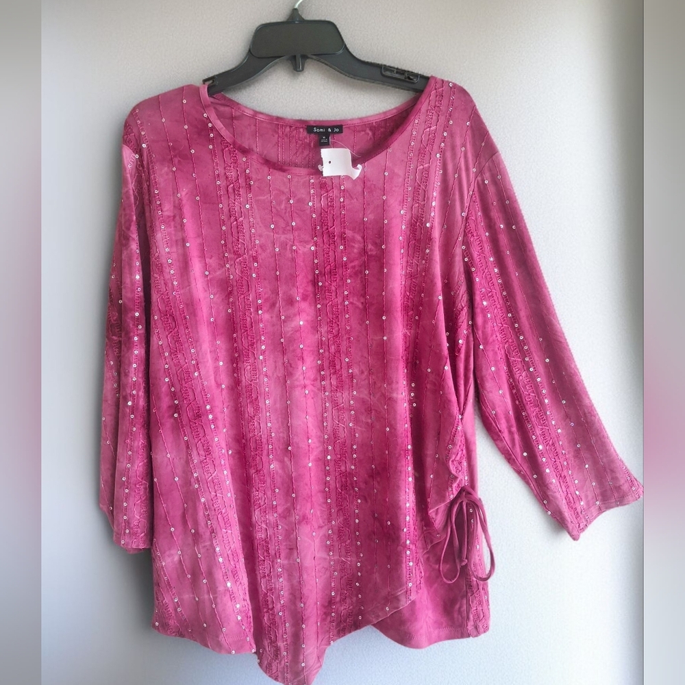 Sami & Jo Pink Sequin Embroidered Embellished Tunic Top XL